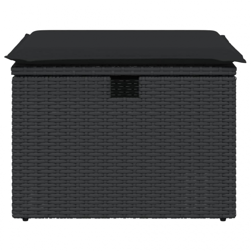 Gartenhocker mit Kissen Schwarz 55x55x37 cm Poly Rattan