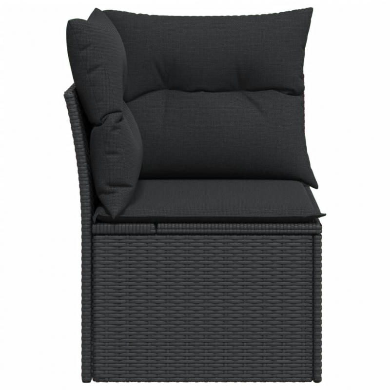 Garten-Ecksofa mit Kissen Schwarz Poly Rattan