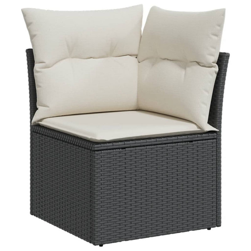 Garten-Ecksofa mit Kissen Schwarz Poly Rattan