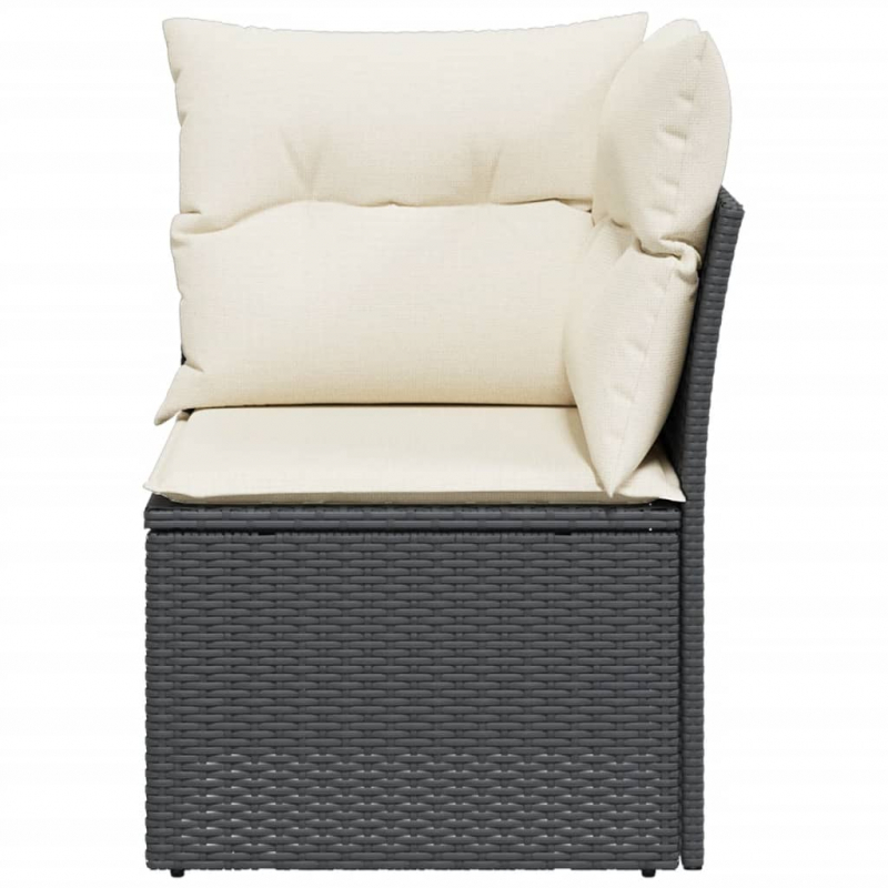 Garten-Ecksofa mit Kissen Schwarz Poly Rattan