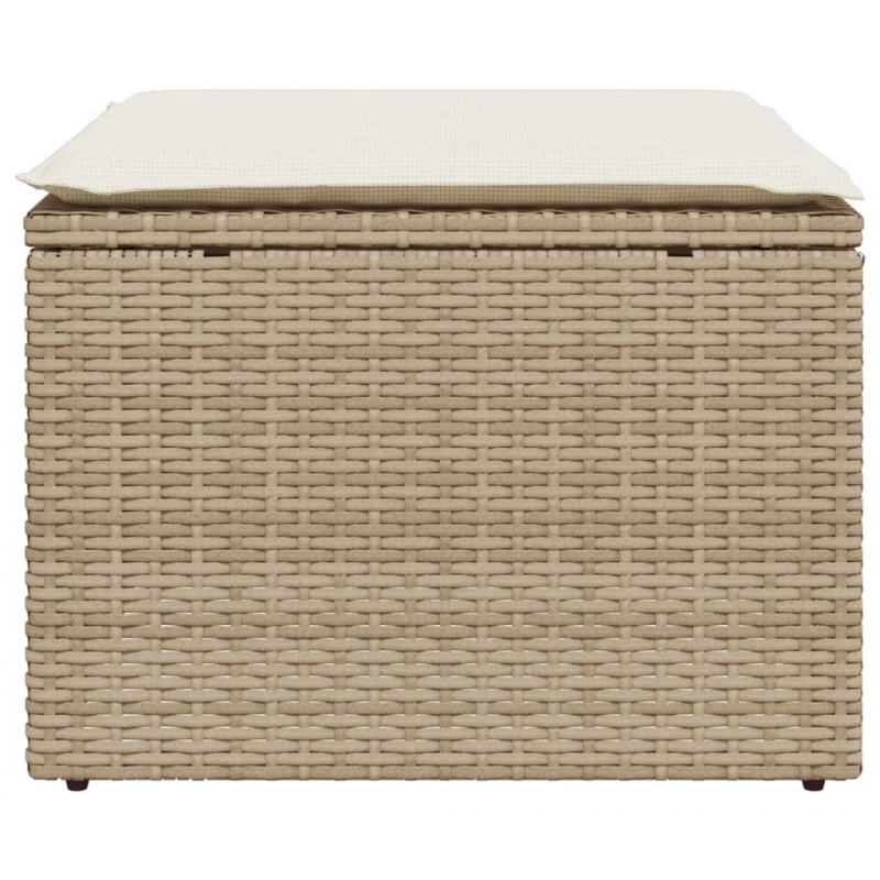 Gartenhocker mit Kissen Beige 55x55x37 cm Poly Rattan