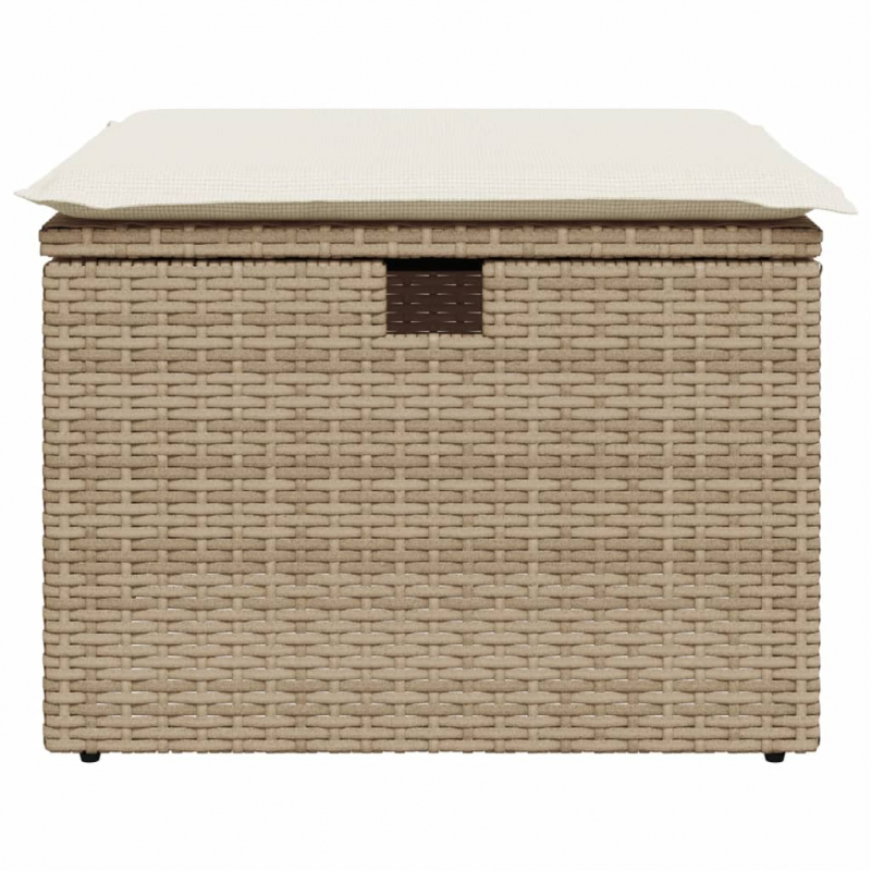 Gartenhocker mit Kissen Beige 55x55x37 cm Poly Rattan