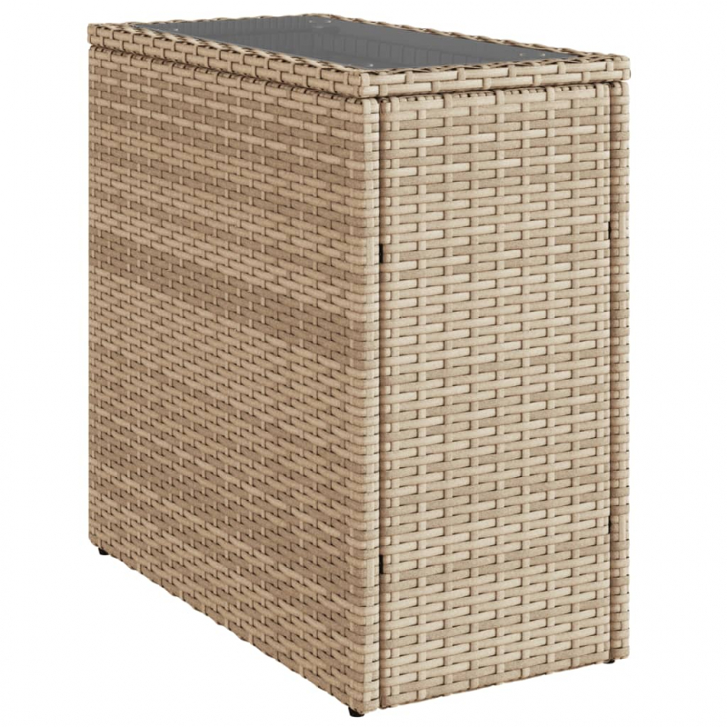 Garten-Beistelltisch Glasplatte Beige 58x27,5x55 cm Poly Rattan