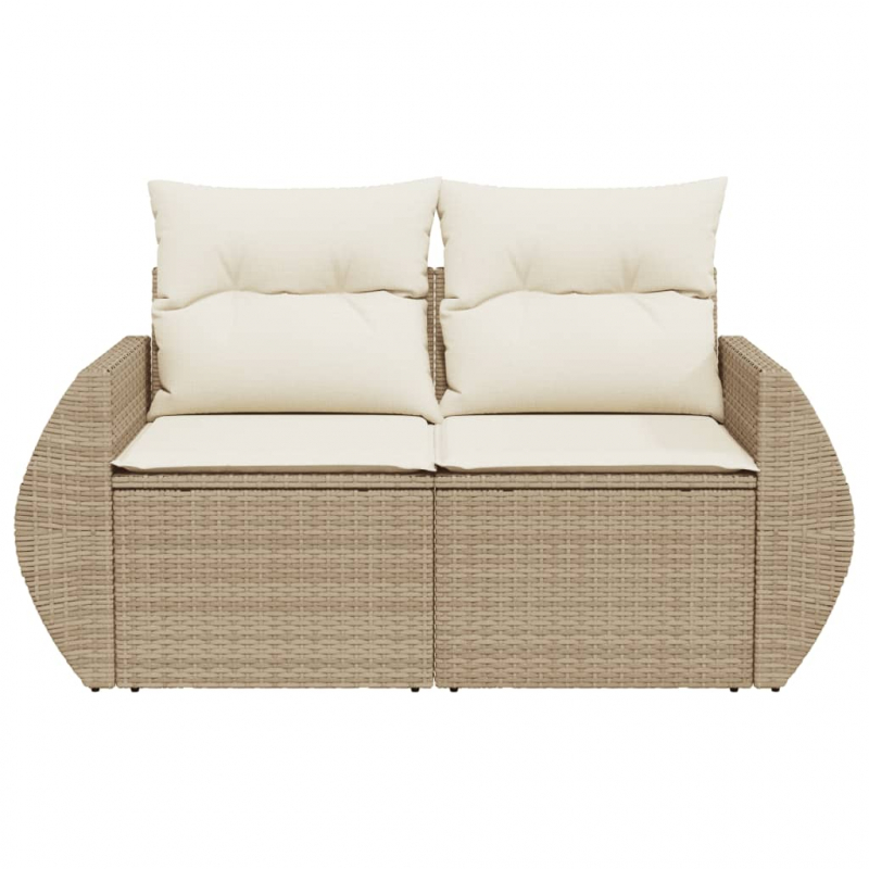Gartensofa mit Kissen 2-Sitzer Beige Poly Rattan