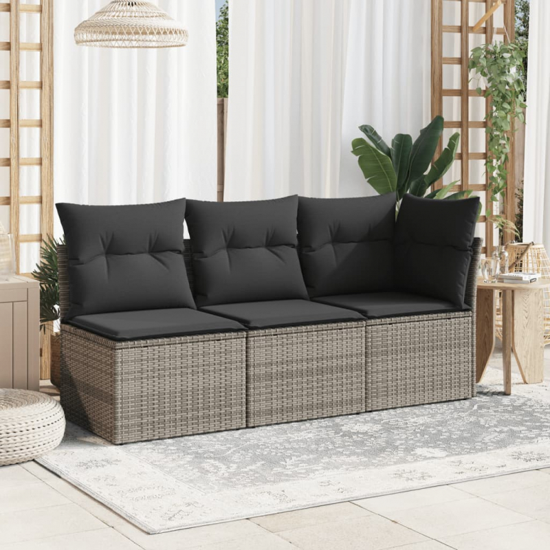 Gartensessel ohne Armlehnen mit Kissen Grau Poly Rattan