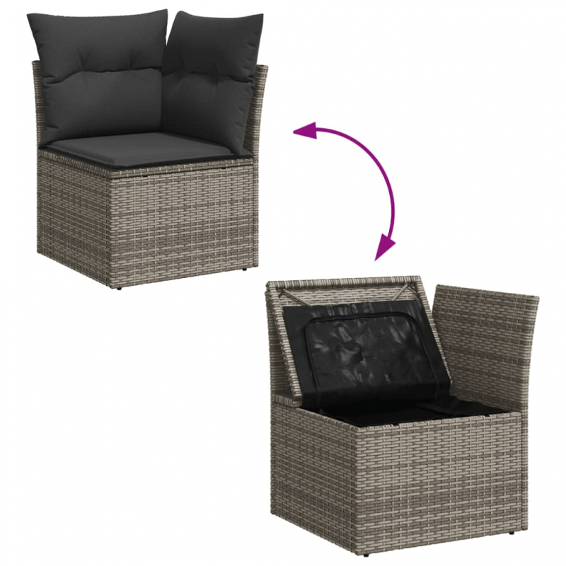 Garten-Ecksofa mit Kissen Grau Poly Rattan