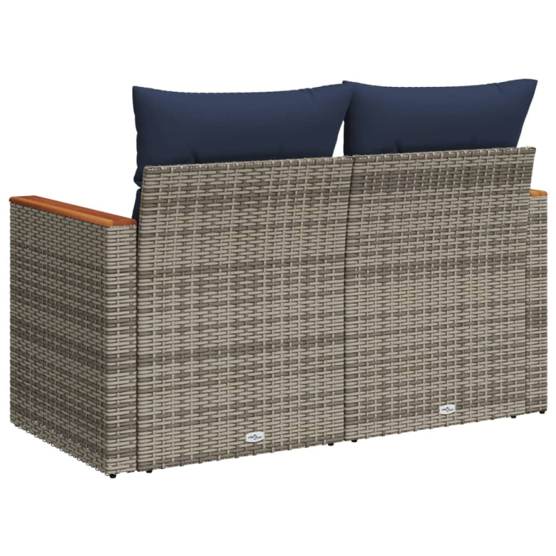 Gartensofa 2-Sitzer mit Kissen Grau Poly Rattan