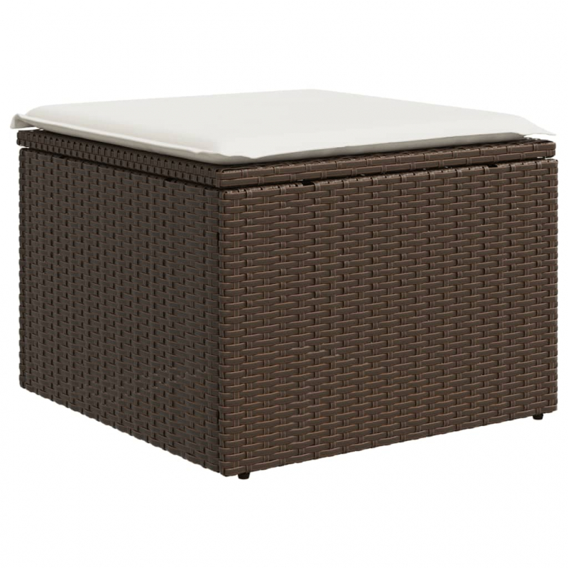 Gartenhocker mit Kissen Braun 55x55x37 cm Poly Rattan