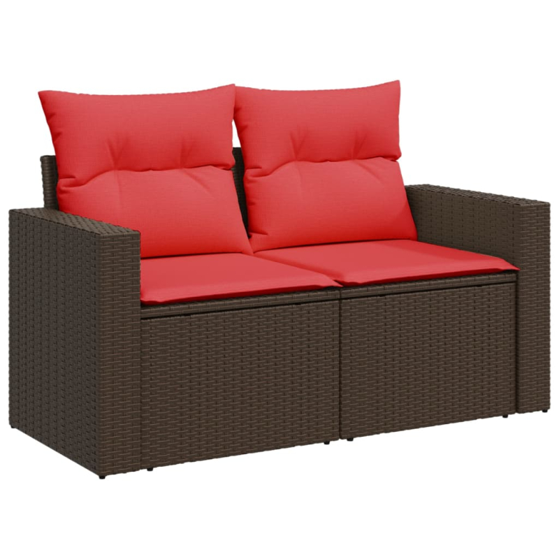 Gartensofa mit Kissen 2-Sitzer Braun Poly Rattan
