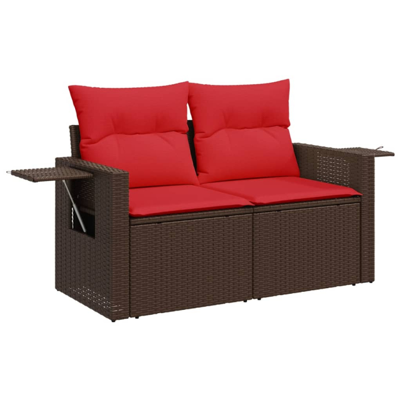 Gartensofa mit Kissen 2-Sitzer Braun Poly Rattan