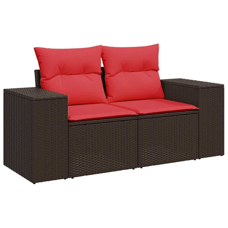 Gartensofa mit Kissen 2-Sitzer Braun Poly Rattan