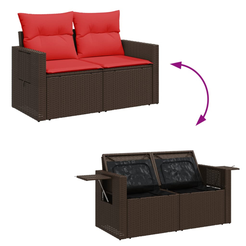 Gartensofa mit Kissen 2-Sitzer Braun Poly Rattan