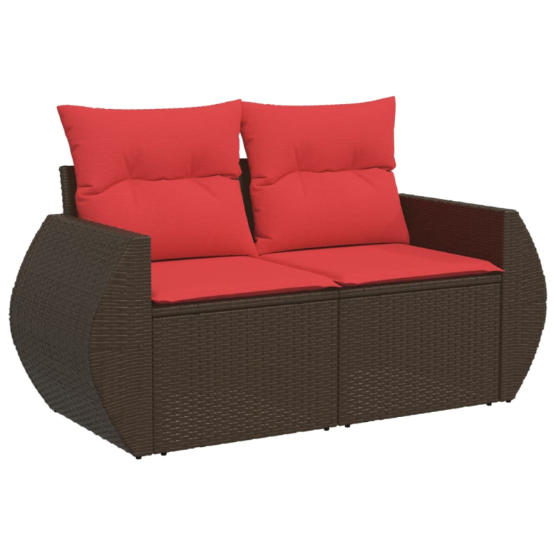 Gartensofa mit Kissen 2-Sitzer Braun Poly Rattan