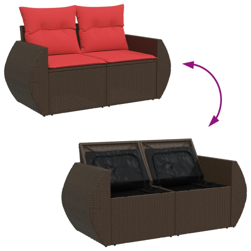 Gartensofa mit Kissen 2-Sitzer Braun Poly Rattan
