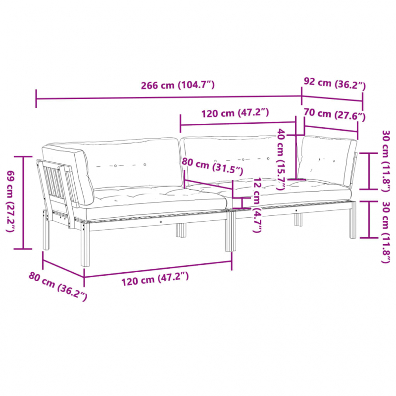 Garten-Ecksofas aus Paletten mit Kissen 2 Stk Massivholz Akazie