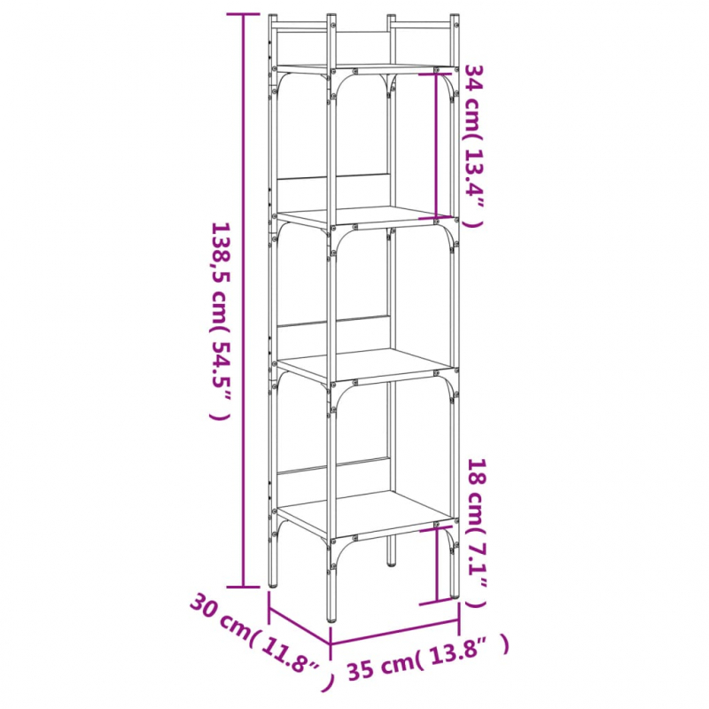 Bücherregal 4 Böden Grau Sonoma 35x30x138,5 cm Holzwerkstoff