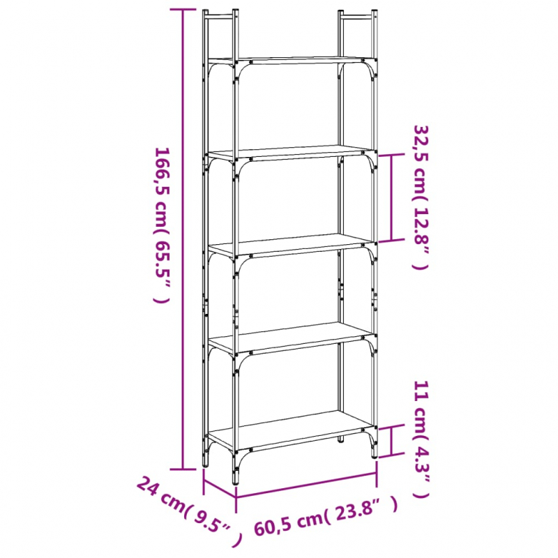 Bücherregal 5 Böden Schwarz 60,5x24x166,5 cm Holzwerkstoff