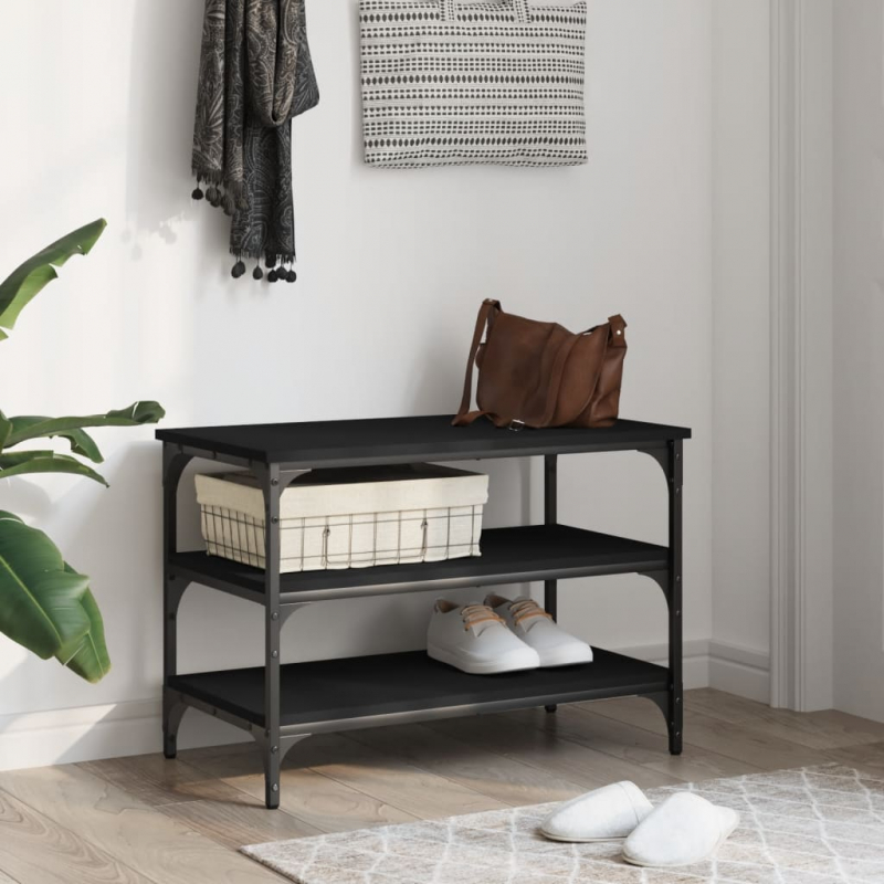 Schuhbank Schwarz 70x38,5x49 cm Holzwerkstoff