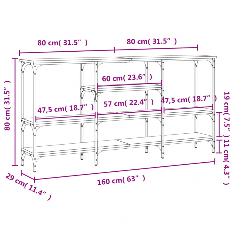 Konsolentisch Braun Eichen-Optik 160x29x80 cm Holzwerkstoff