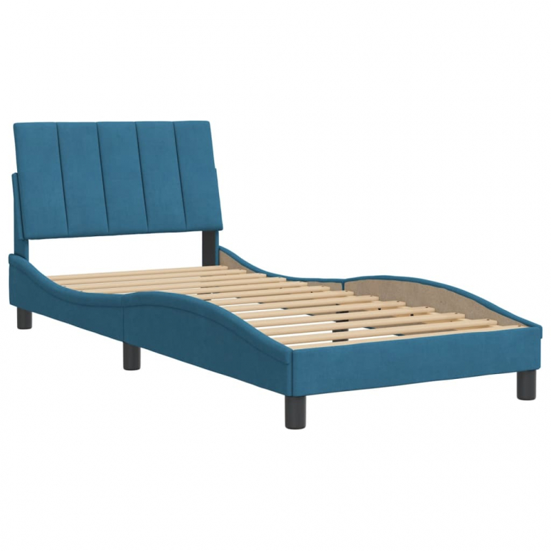 Bettgestell mit Kopfteil Blau 90x200 cm Samt