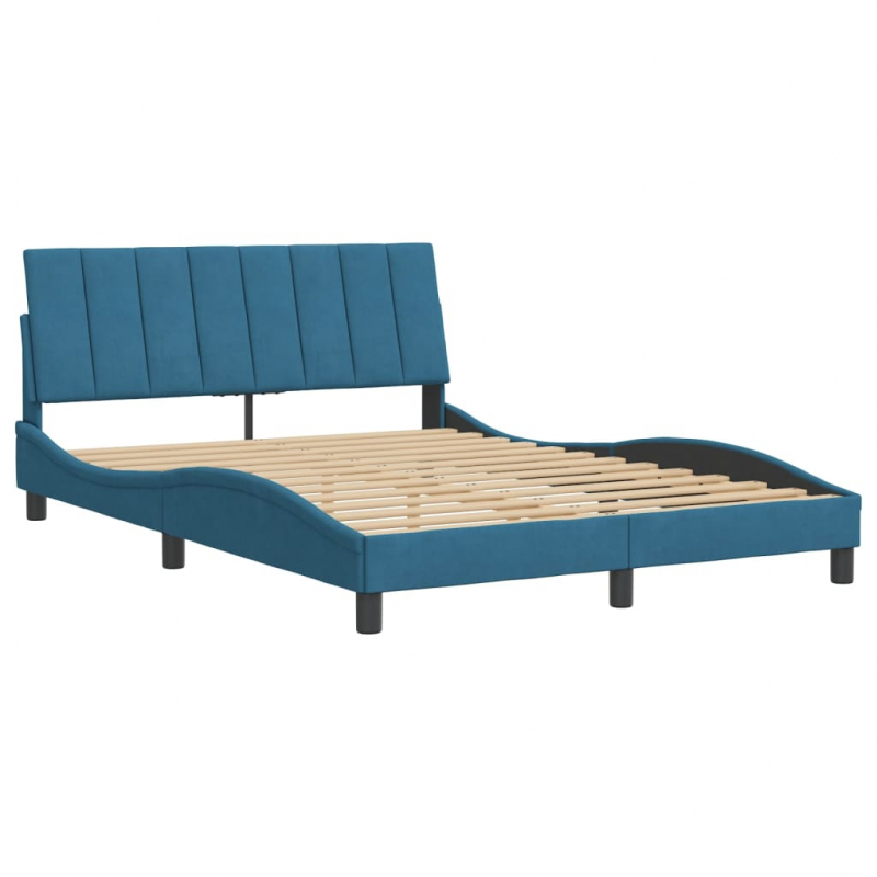 Bettgestell mit Kopfteil Blau 120x200 cm Samt