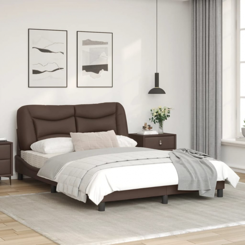 Bettgestell mit Kopfteil Braun 140x190 cm Kunstleder