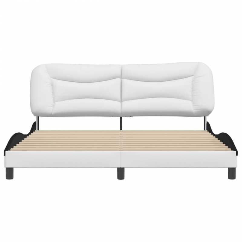 Bettgestell mit Kopfteil Weiß und Schwarz 180x200 cm Kunstleder