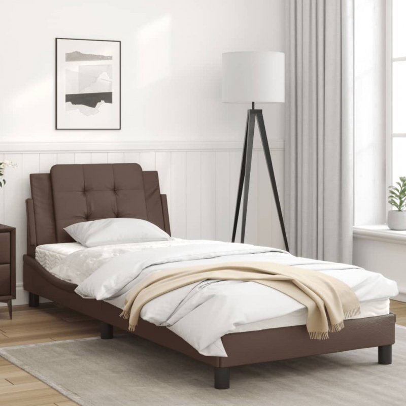 Bettgestell mit Kopfteil Braun 90x190 cm Kunstleder