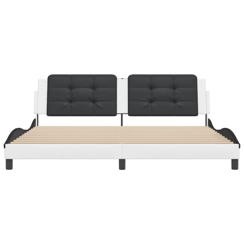 Bettgestell mit Kopfteil Weiß und Schwarz 200x200 cm Kunstleder