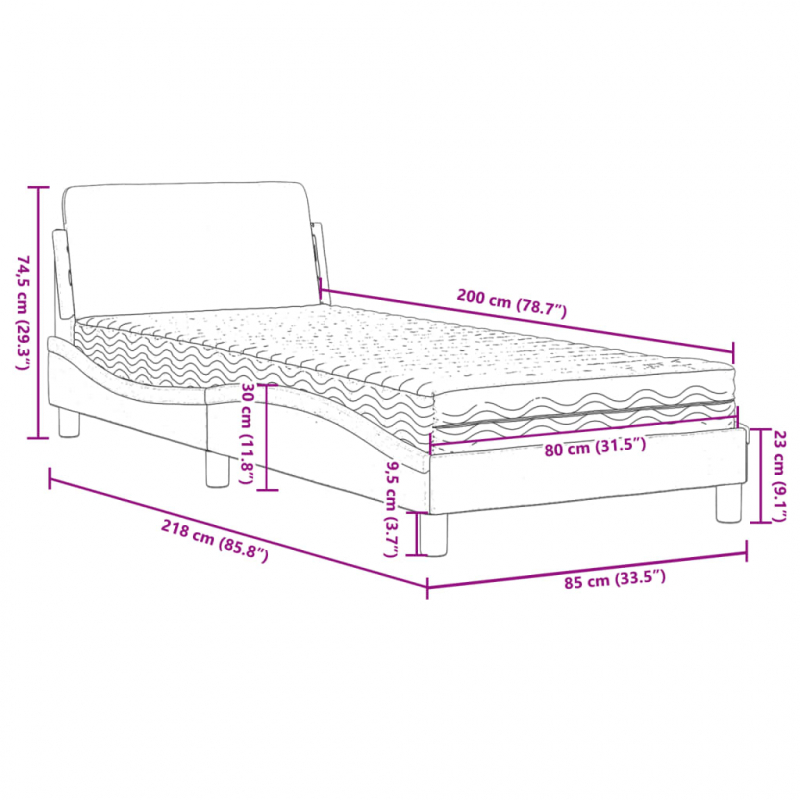 Bett mit Matratze Hellgrau 80x200 cm Stoff