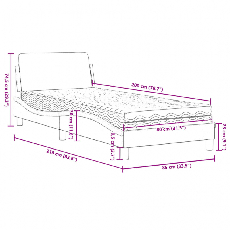 Bett mit Matratze Creme 80x200 cm Stoff