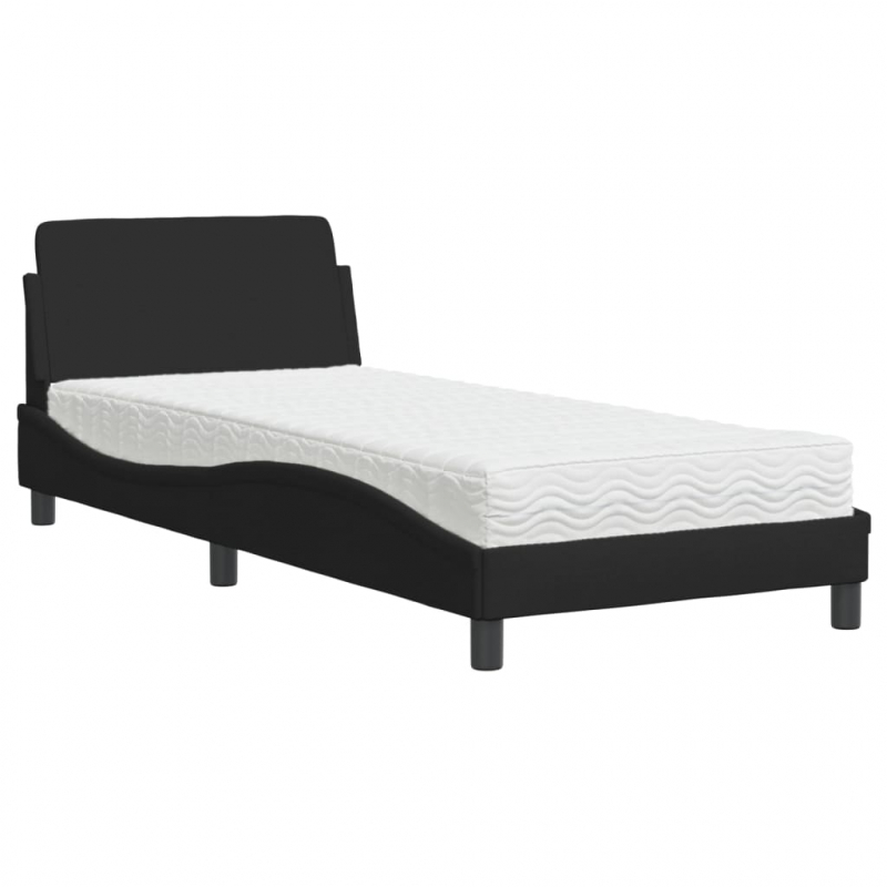 Bett mit Matratze Schwarz 90x190 cm Stoff