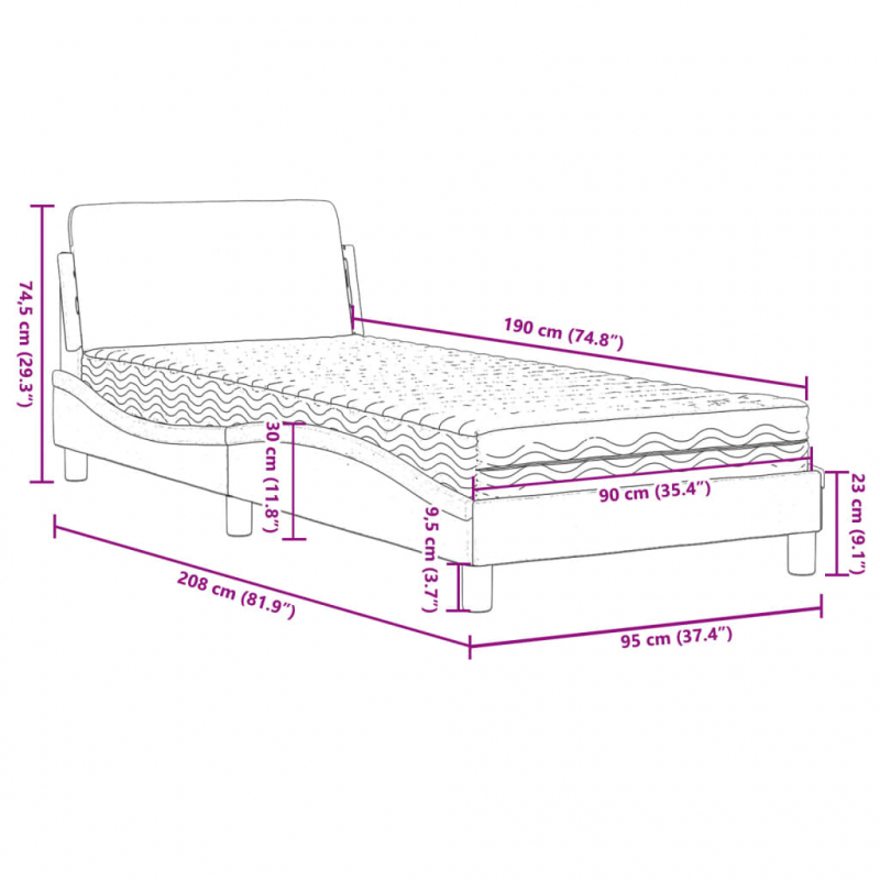 Bett mit Matratze Schwarz 90x190 cm Stoff