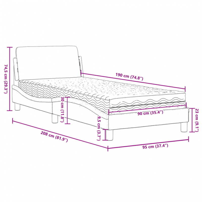 Bett mit Matratze Dunkelbraun 90x190 cm Stoff