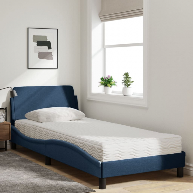 Bett mit Matratze Blau 90x190 cm Stoff