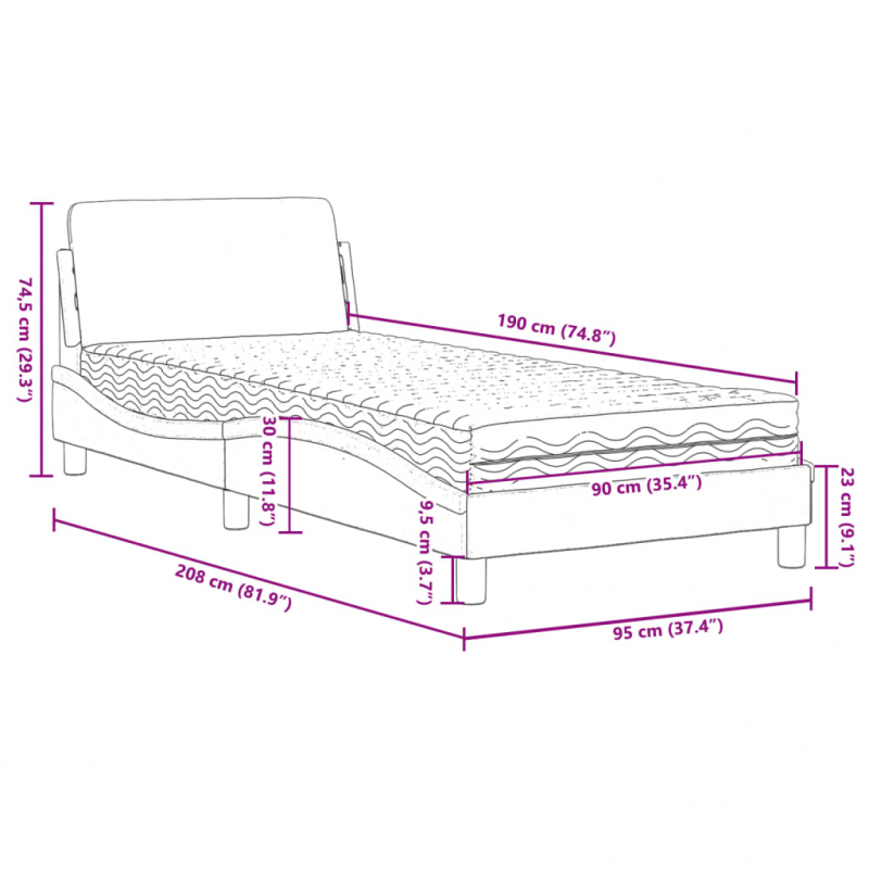 Bett mit Matratze Schwarz 90x190 cm Kunstleder