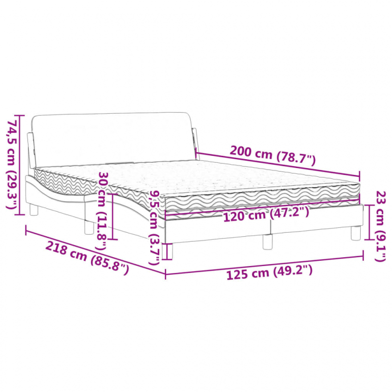 Bett mit Matratze Hellgrau 120x200 cm Samt