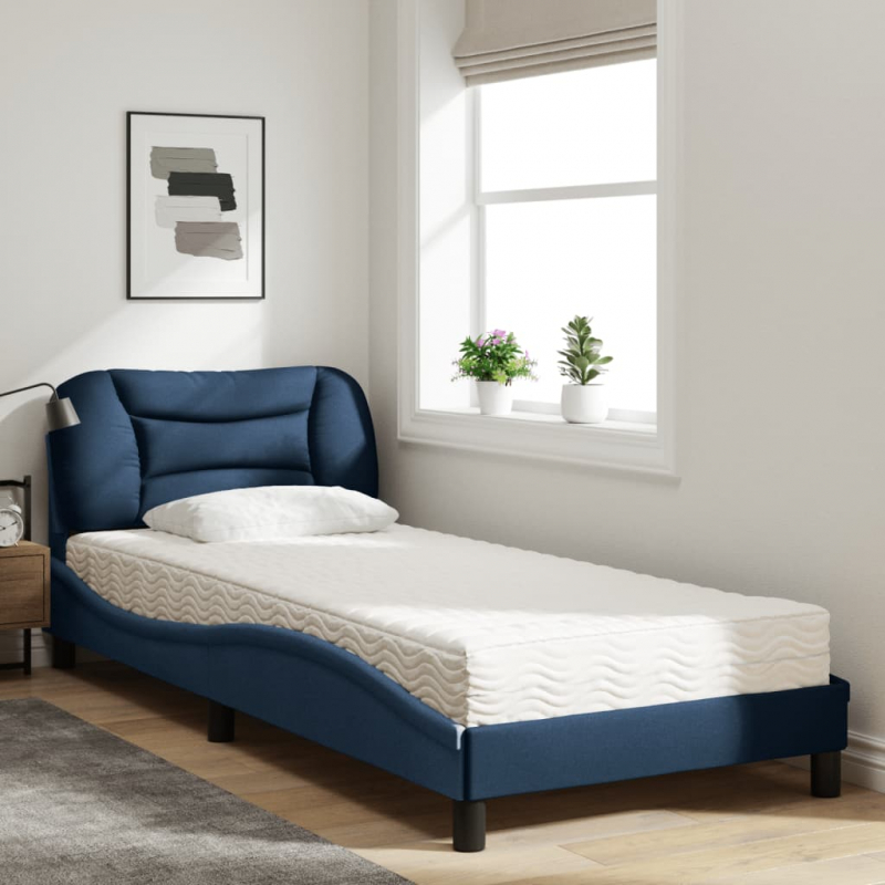 Bett mit Matratze Blau 90x190 cm Stoff