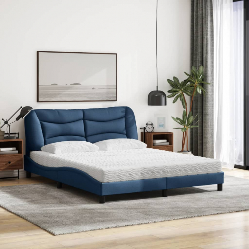 Bett mit Matratze Blau 160x200 cm Stoff