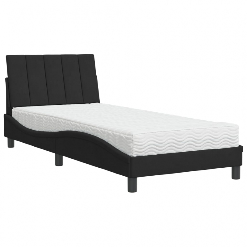 Bett mit Matratze Schwarz 80x200 cm Samt