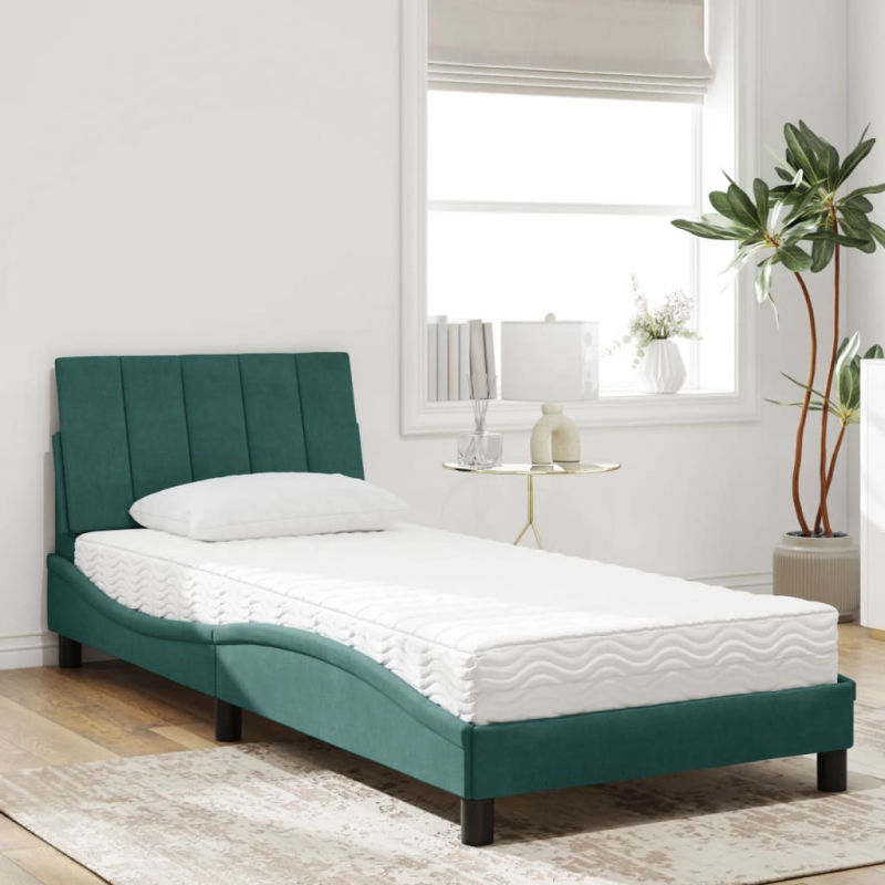 Bett mit Matratze Dunkelgrün 80x200 cm Samt