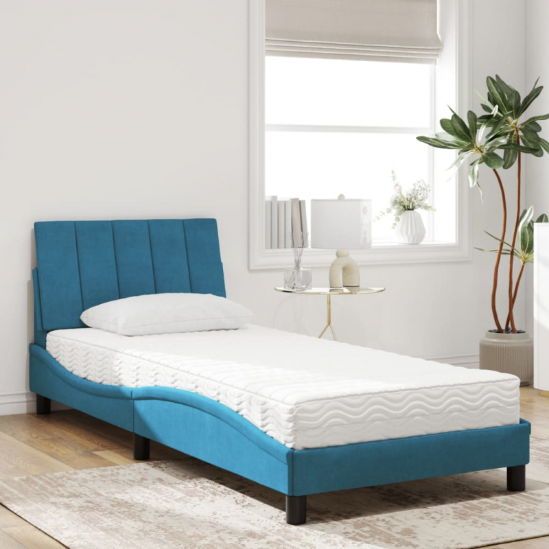 Bett mit Matratze Blau 90x190 cm Samt