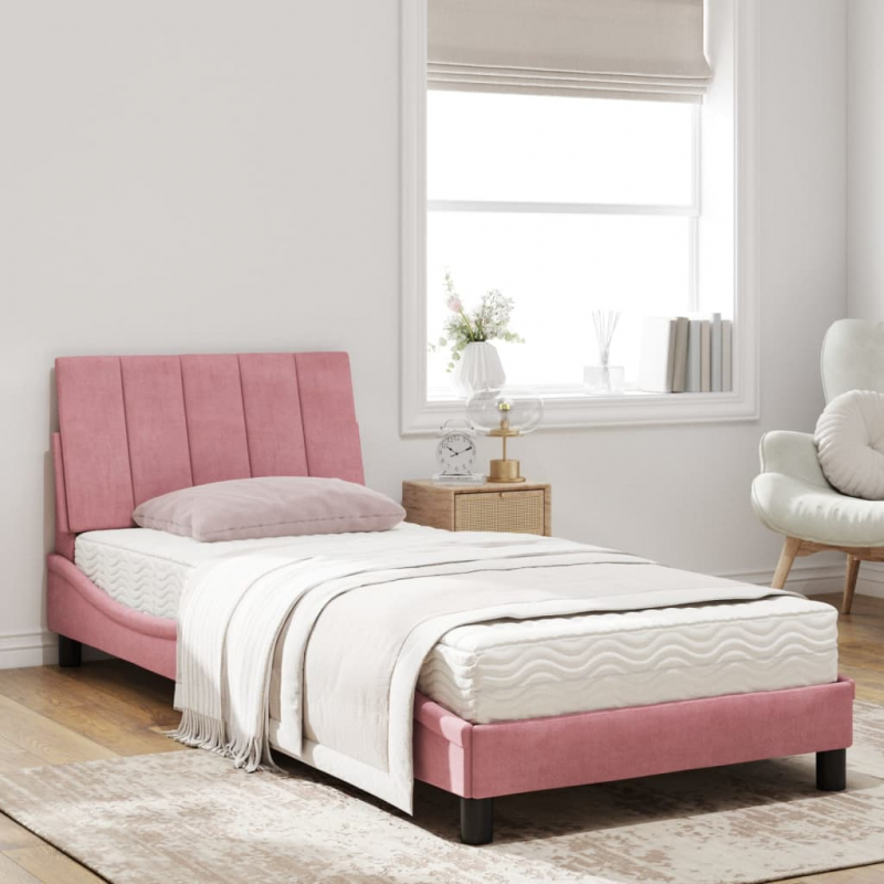 Bett mit Matratze Rosa 90x190 cm Samt