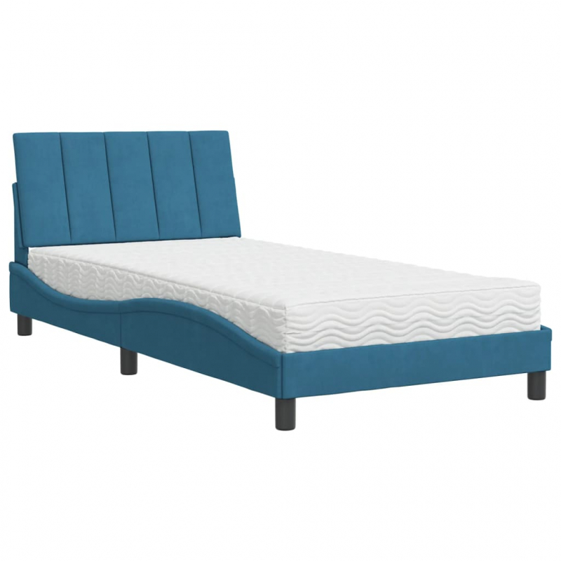 Bett mit Matratze Blau 100x200 cm Samt