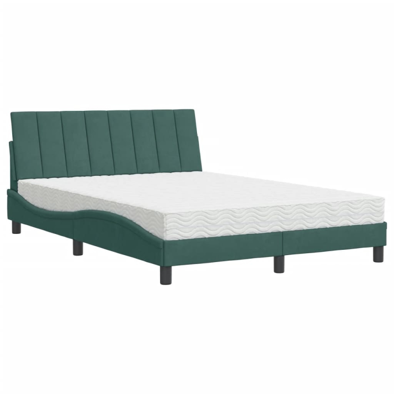 Bett mit Matratze Dunkelgrün 140x190 cm Samt