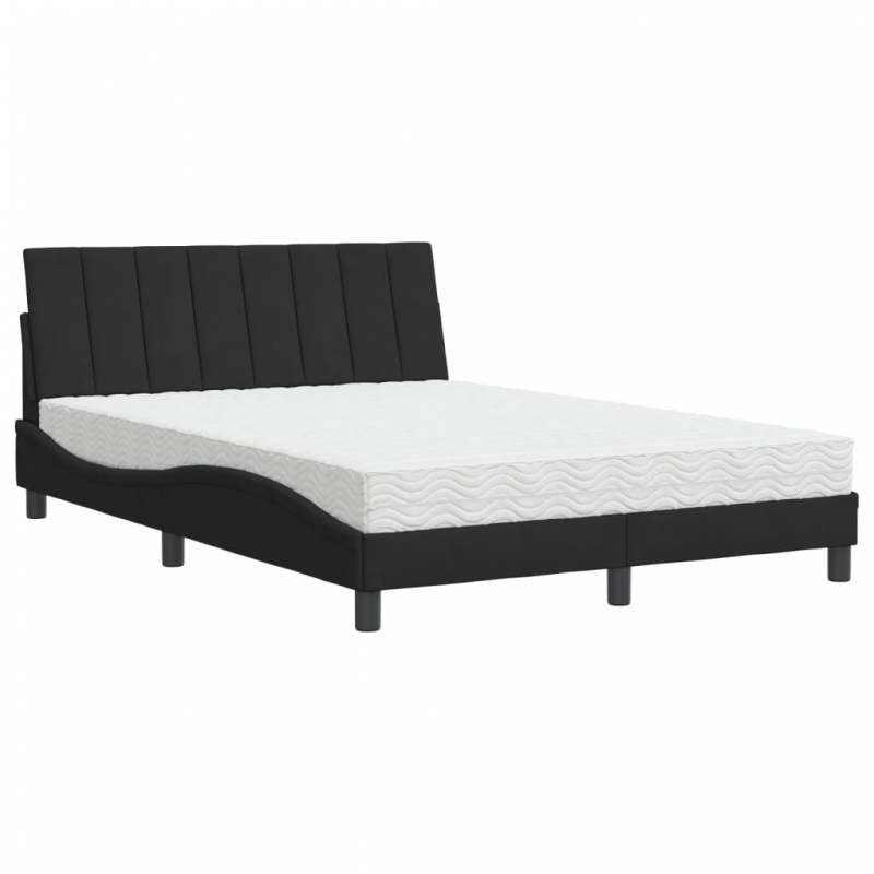 Bett mit Matratze Schwarz 140x200 cm Samt