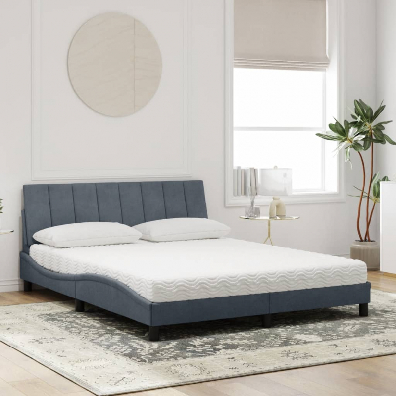 Bett mit Matratze Dunkelgrau 160x200 cm Samt