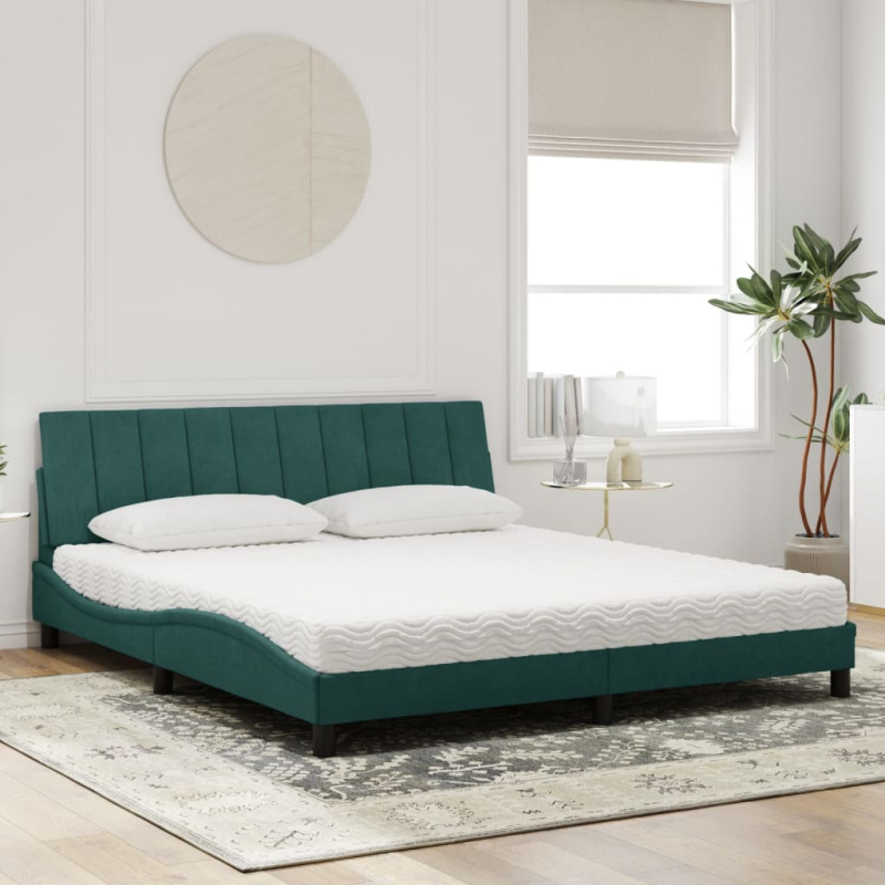 Bett mit Matratze Dunkelgrün 180x200 cm Samt