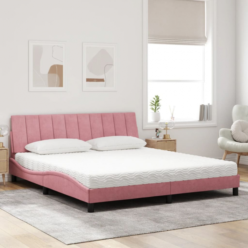 Bett mit Matratze Rosa 180x200 cm Samt