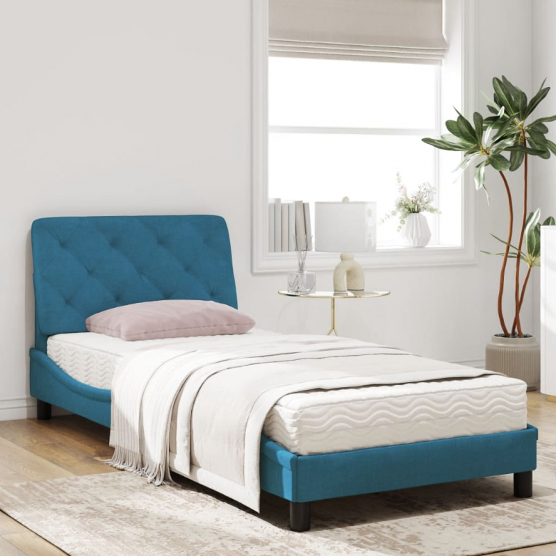 Bett mit Matratze Blau 90x190 cm Samt